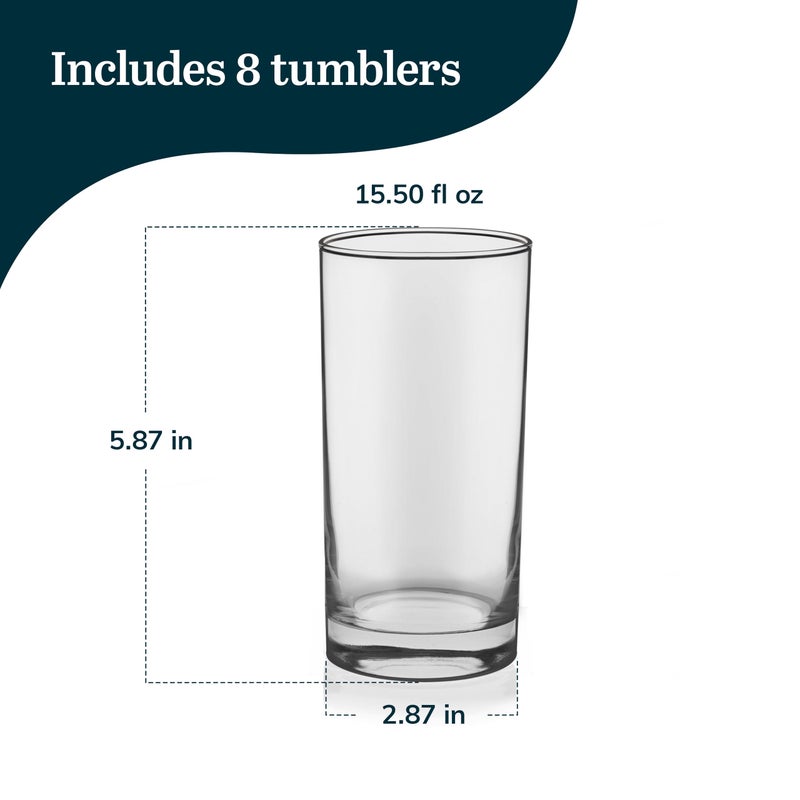 Libbey Heavy Base Drinking Glasses Set of 8, 15.5 Oz Elegant, Weighted Clear Water Glasses, Dishwasher Safe Glass Cups Set for Parties, Birthdays - Image 3